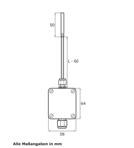Messumformer, Teflon-Leitung, EL 50 mm, TMax 260 °C, 0-10 V, 2 Meter