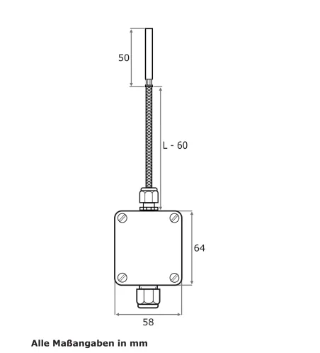 Messumformer, GLS-Leitung, EL 50 mm, TMax 400 °C, 0-10 V, 5 Meter