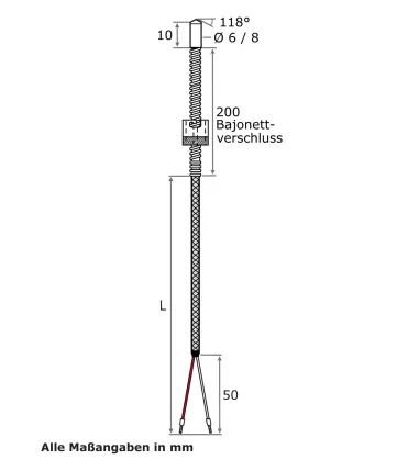 Bajonettfühler mit spitzer Messspitze - PT100