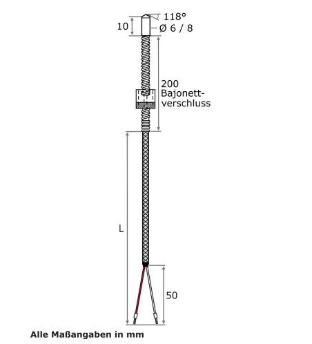 PT100 Bajonettfühler mit spitzer Messspitze