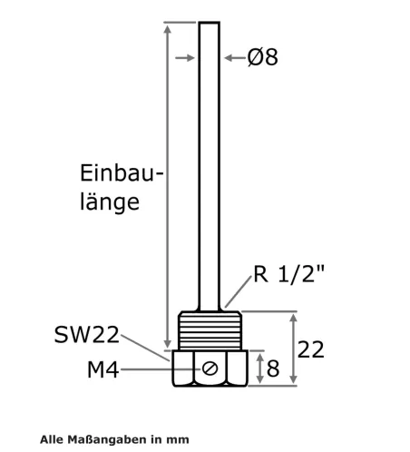 Tauchhülse aus Messing für Temperaturfühler 1/2 Zoll