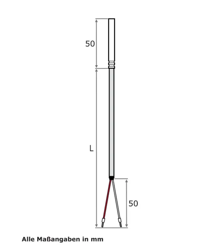 Kabeltemperaturfühler, Teflon-Leitung, EL 50 mm, TMax 260 °C, PT10...