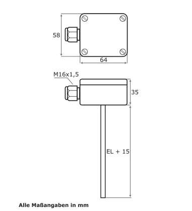 Tauchfühler, Polyamid-Gehäuse, EL  50 mm, TMax 180 °C, PT100