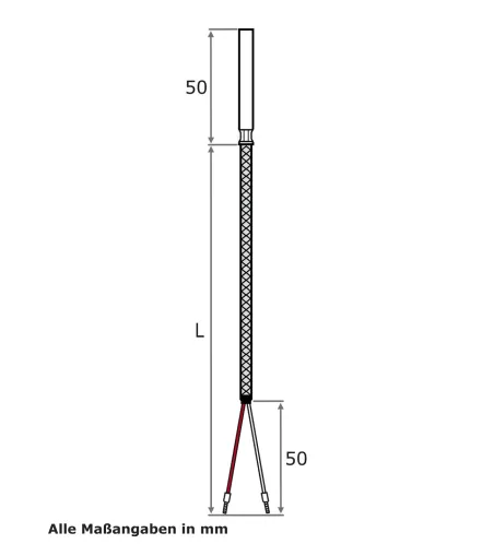 Kabeltemperaturfühler, GLS-Leitung, EL 50 mm, TMax 600 °C, PT1000,...