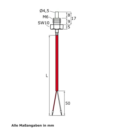 Einschraubfühler M6 bis 200°C PT100 PT1000 NTC