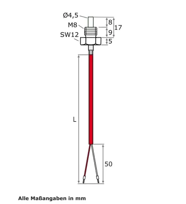 Einschraubfühler M8 bis 200°C PT100 PT1000 NTC