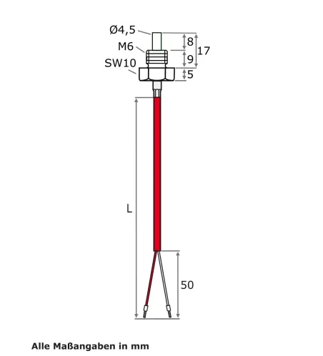 Einschraubfühler, Silikon-Leitung, TMax 200 °C, NTC 10 kOhm, 2 Mete...