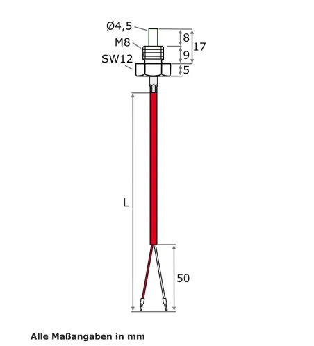 Einschraubfühler, Silikon-Leitung, TMax 200 °C, NTC 10 kOhm, 2 Mete...