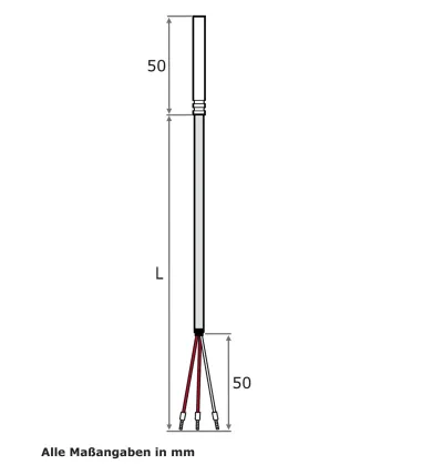 Kabeltemperaturfühler, Teflon-Leitung, EL 50 mm, TMax 260 °C, PT10...