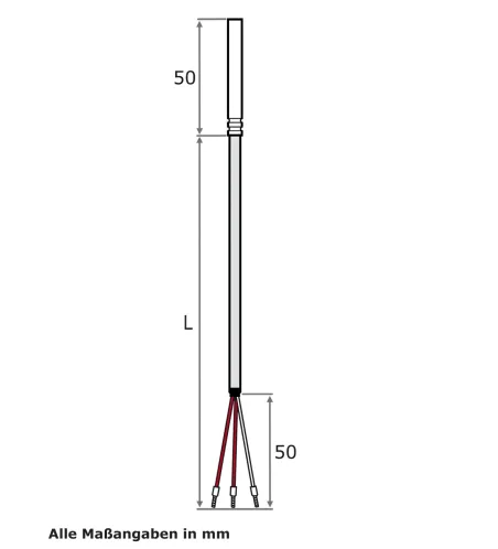 Kabeltemperaturfühler, Teflon-Leitung, EL  50 mm, TMax 260 °C, PT10...