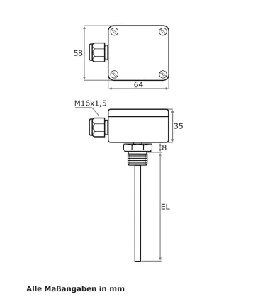 Einschraubfühler mit Gehäuse, Polyamid-Gehäuse, EL  100 mm, TMax 18...