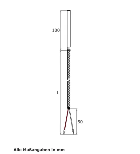 Kabeltemperaturfühler, GLS-Leitung, EL 100 mm, TMax 400 °C, PT1000...