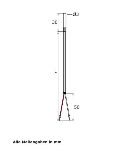 Kabeltemperaturfühler, Teflon-Leitung, EL 30 mm, TMax 260 °C, PT1000