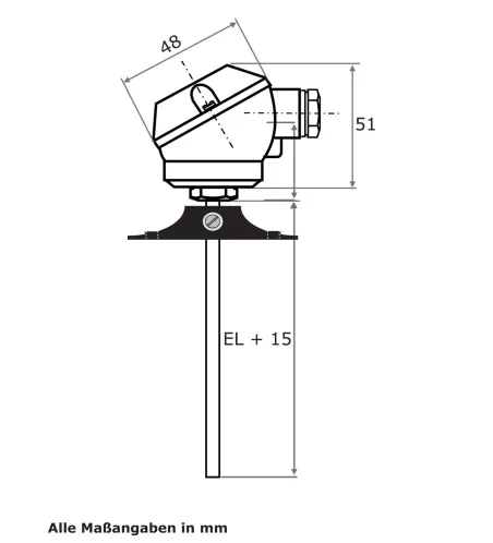 Kanaltemperaturfühler, J-Kopf, EL 100 mm, TMax 180 °C, PT100