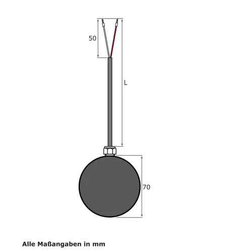 Strahlungsfühler, PVC-Leitung, TMax 70 °C, PT100, 2 Meter