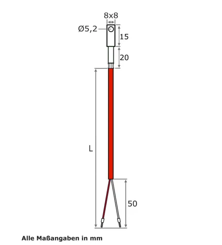Oberflächenfühler, Silikon-Leitung, TMax 200 °C, NTC 10 kOhm, 2 Meter