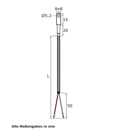 Oberflächenfühler, GLS-Leitung, TMax 400 °C, PT100, 2 Meter
