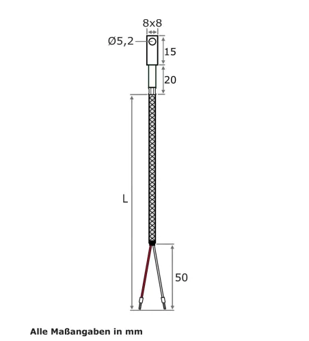 Oberflächenfühler, GLS-Leitung, TMax 400 °C, PT100, 2 Meter